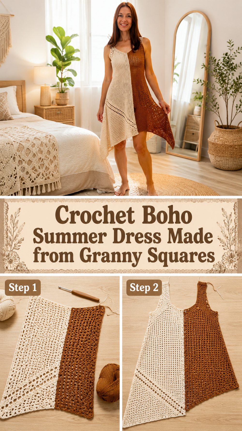 Crochet Boho Summer Dress Made from Granny Squares