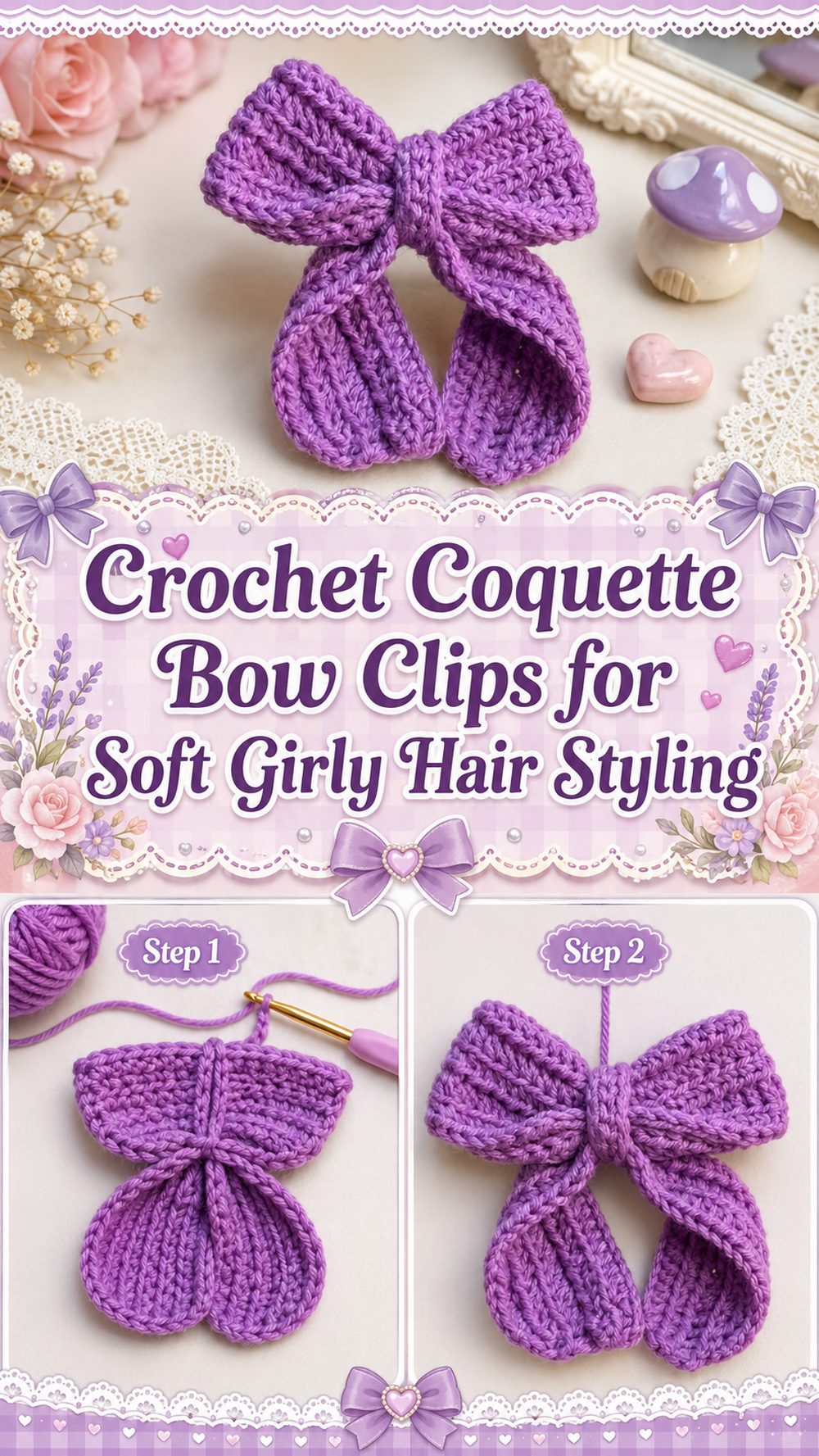 Crochet Coquette Bow Clips for Soft Girly Hair Styling
