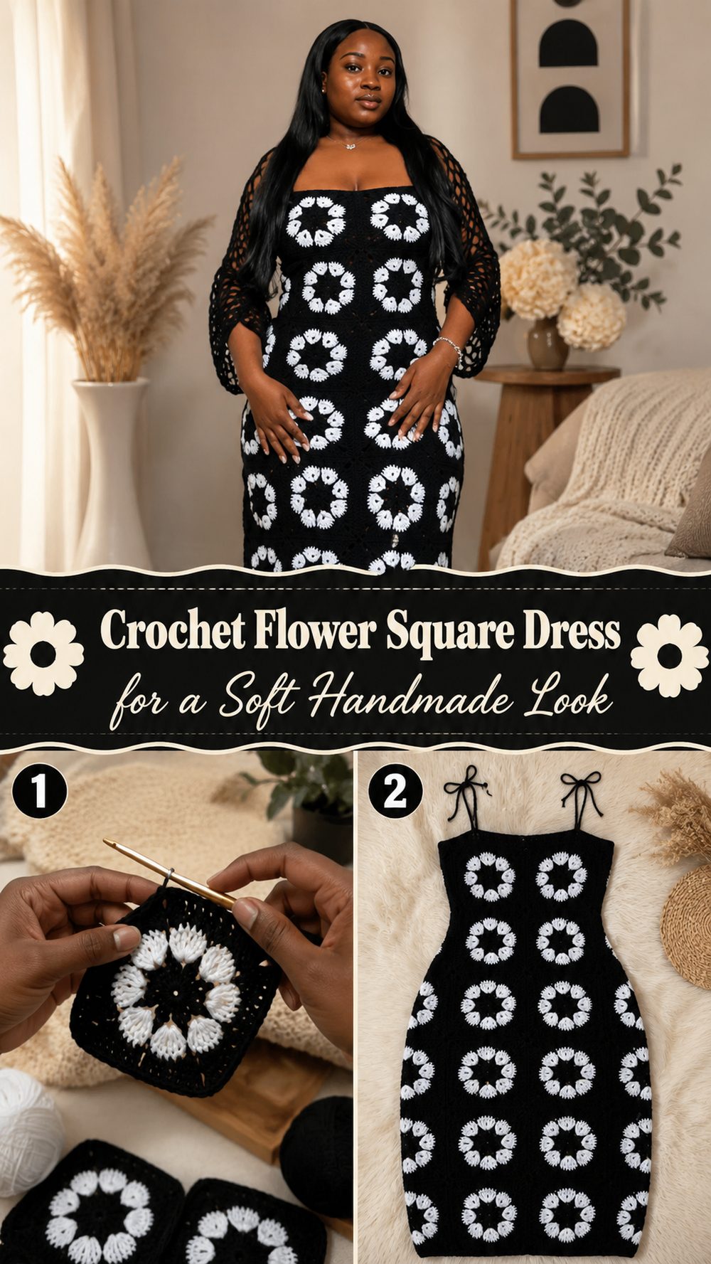 Crochet Flower Square Dress for a Soft Handmade Look