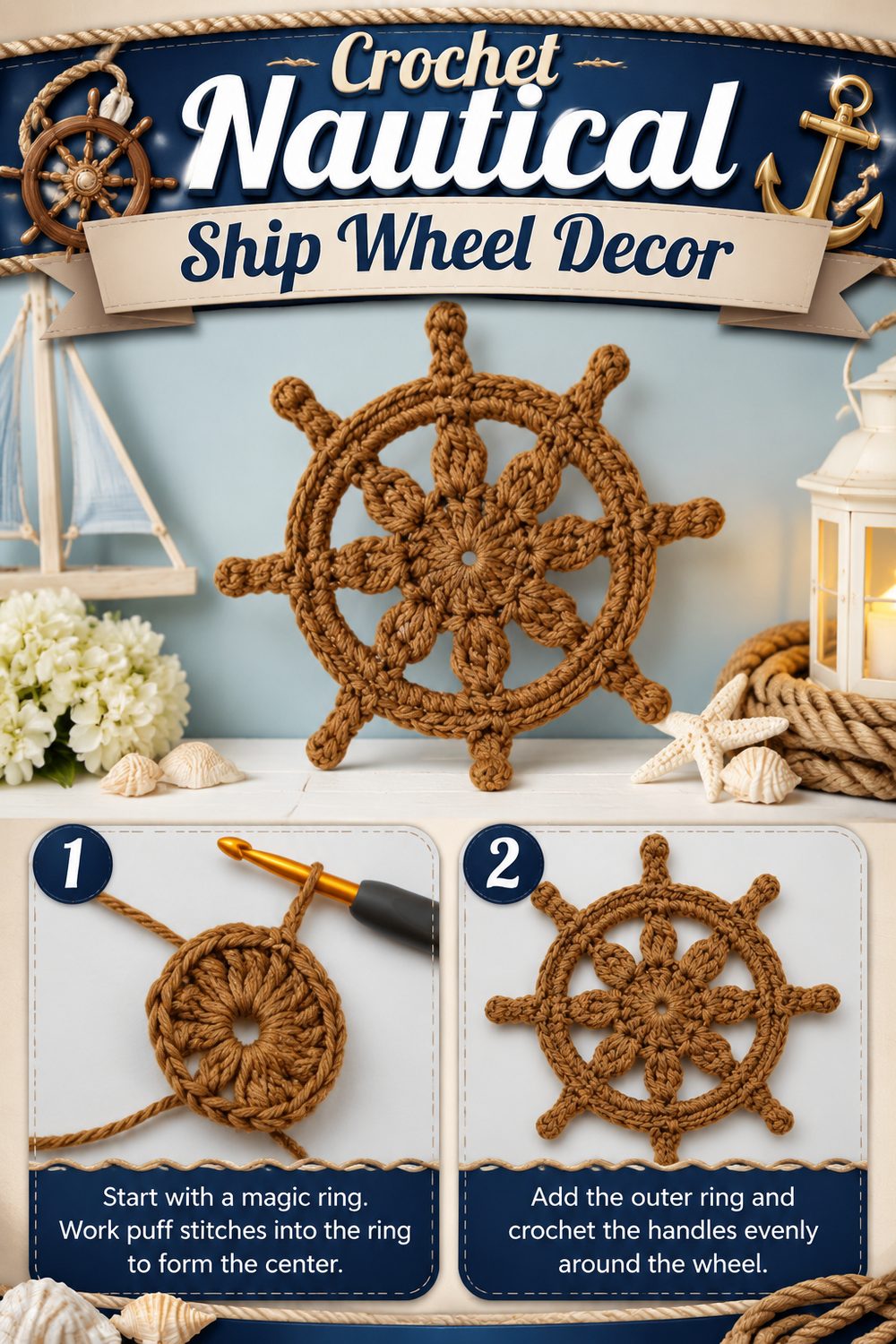 Crochet Nautical Ship Wheel Decor