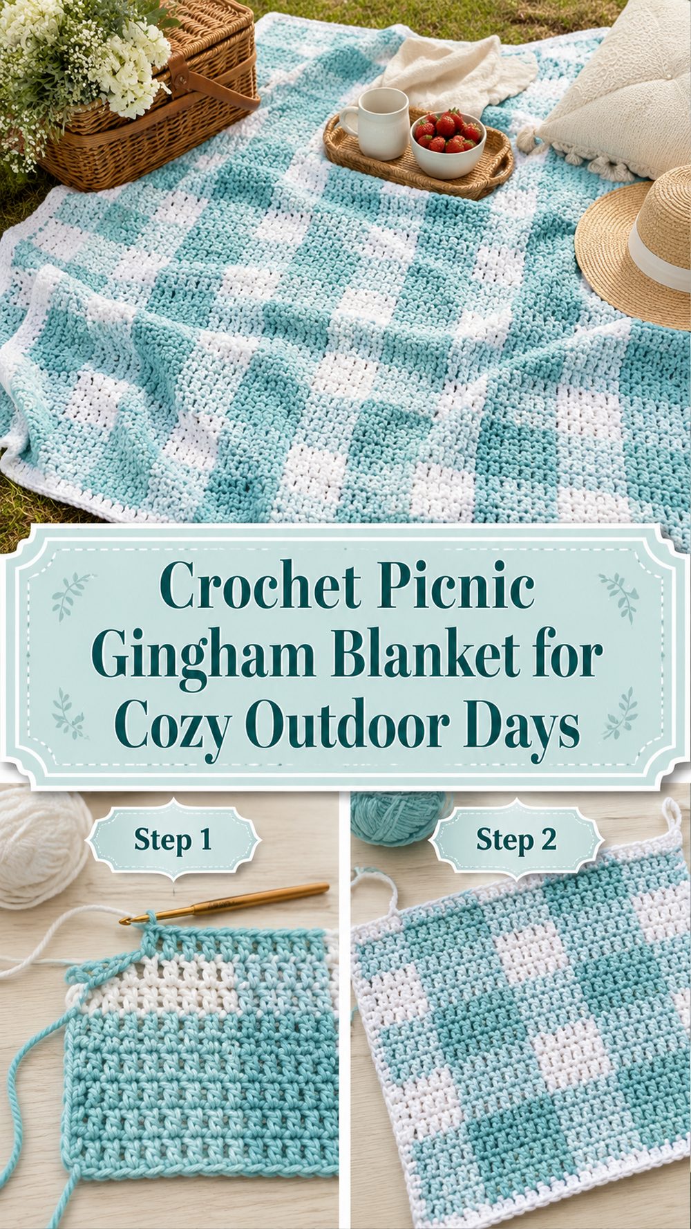 Crochet Picnic Gingham Blanket for Cozy Outdoor Days