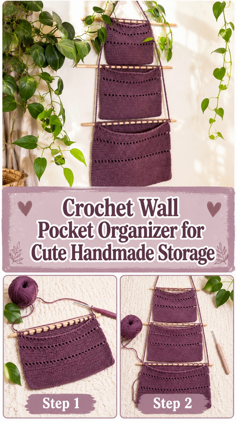 Crochet Wall Pocket Organizer for Cute Handmade Storage