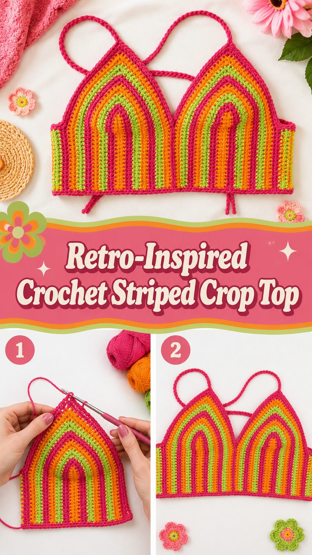 Retro‑Inspired Crochet Striped Crop Top