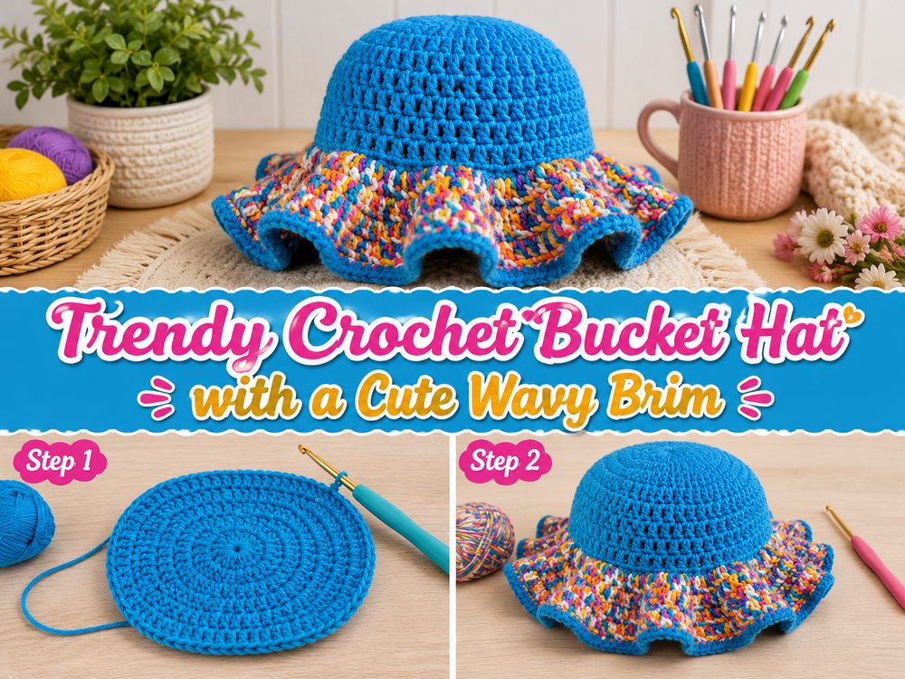 Trendy Crochet Bucket Hat with a Cute Wavy Brim s