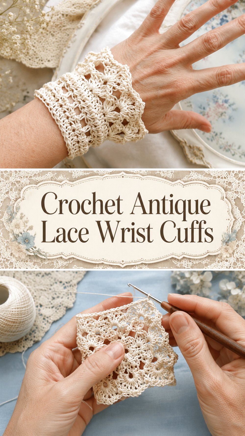 Crochet Antique Lace Wrist Cuffs