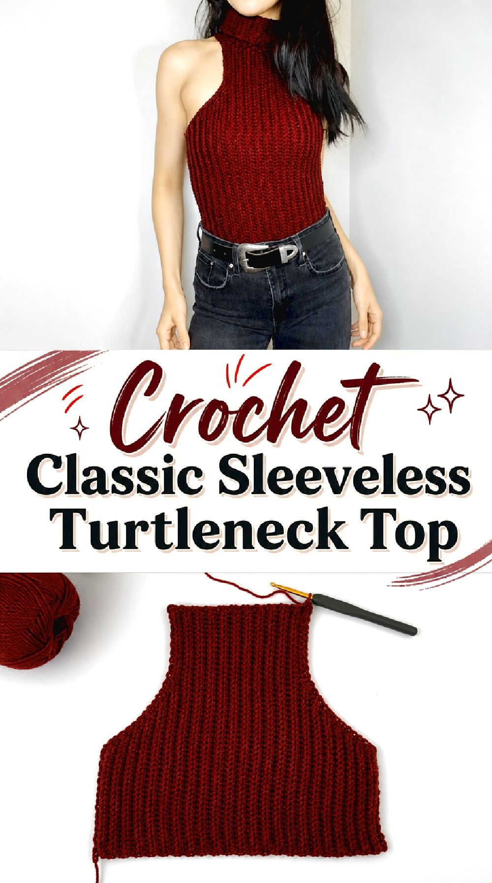Crochet Classic Sleeveless Turtleneck Top