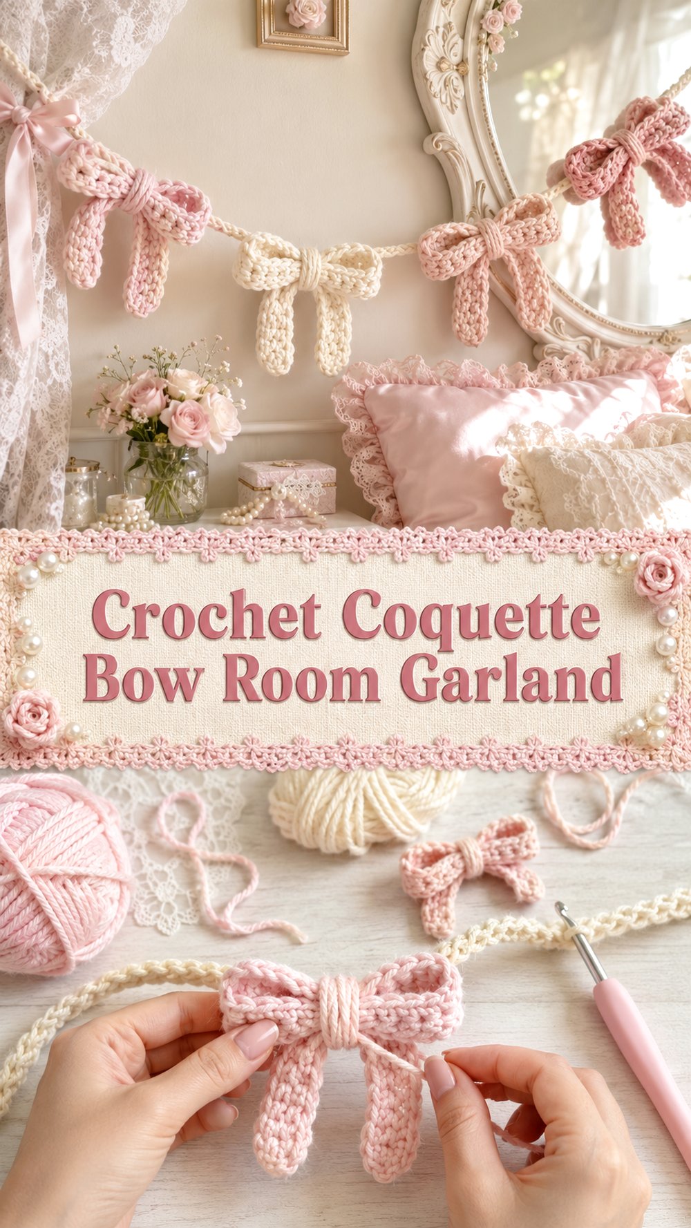 Crochet Coquette Bow Room Garland
