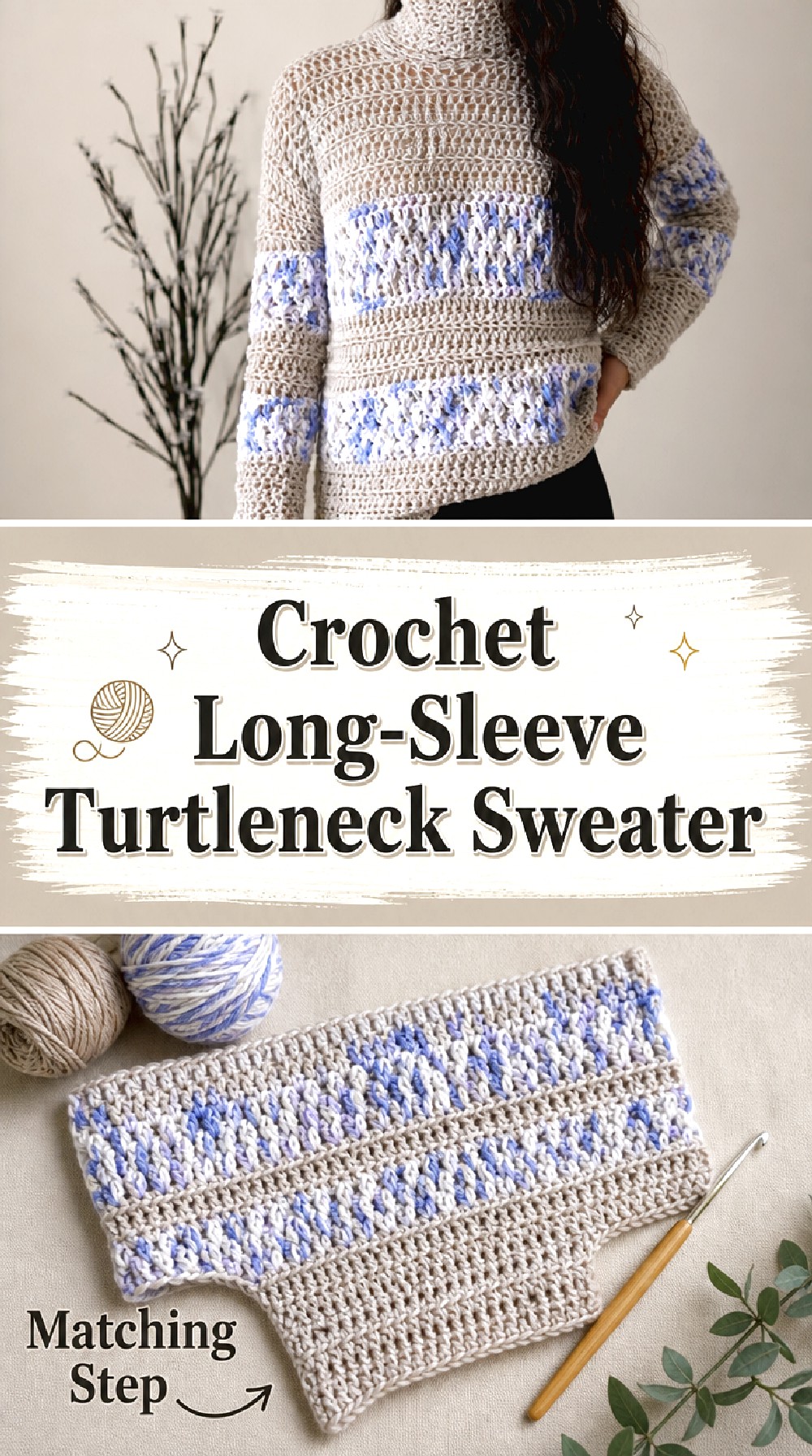 Crochet Long Sleeve Turtleneck Sweater