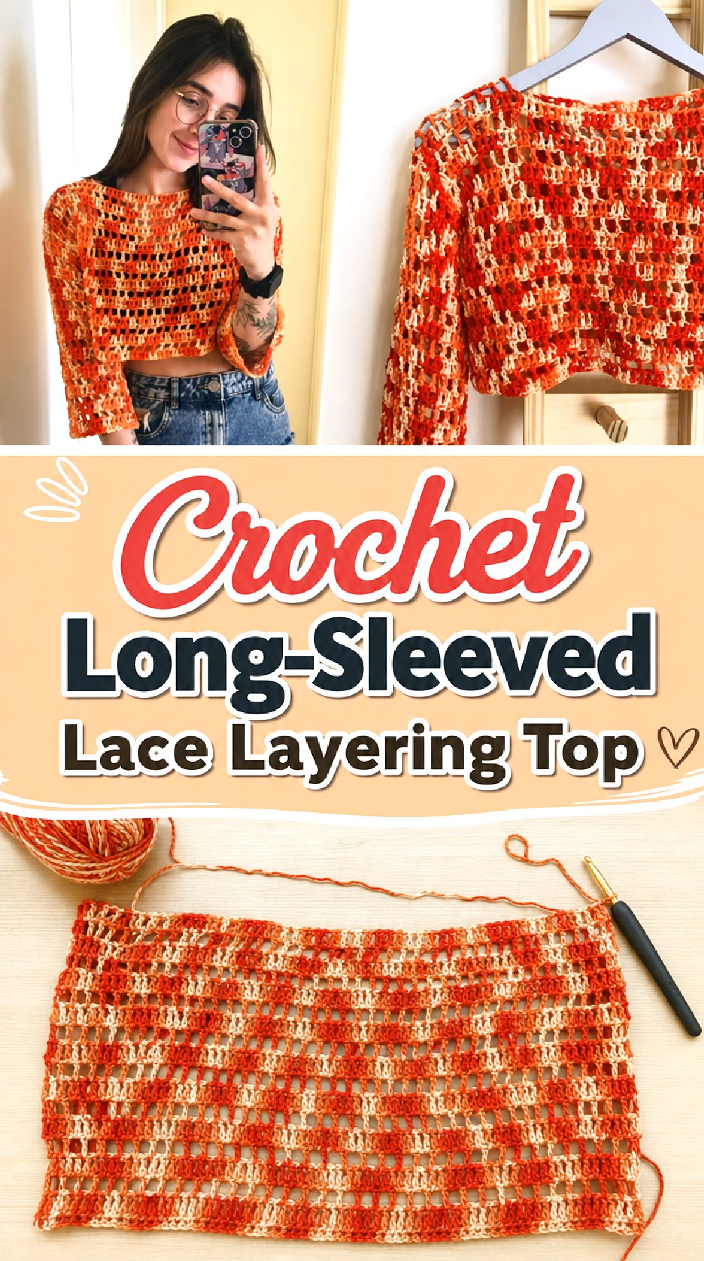 Crochet Long Sleeved Lace Layering Top