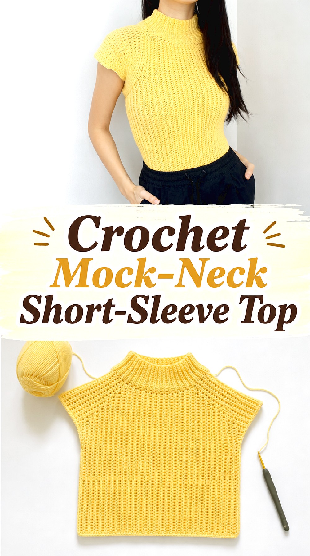 Crochet Mock Neck Short Sleeve Top