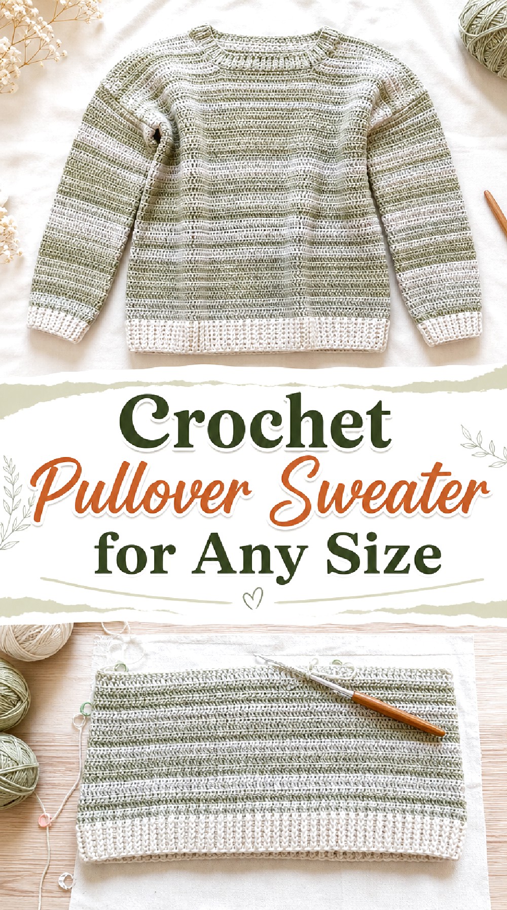 Crochet Pullover Sweater for Any Size