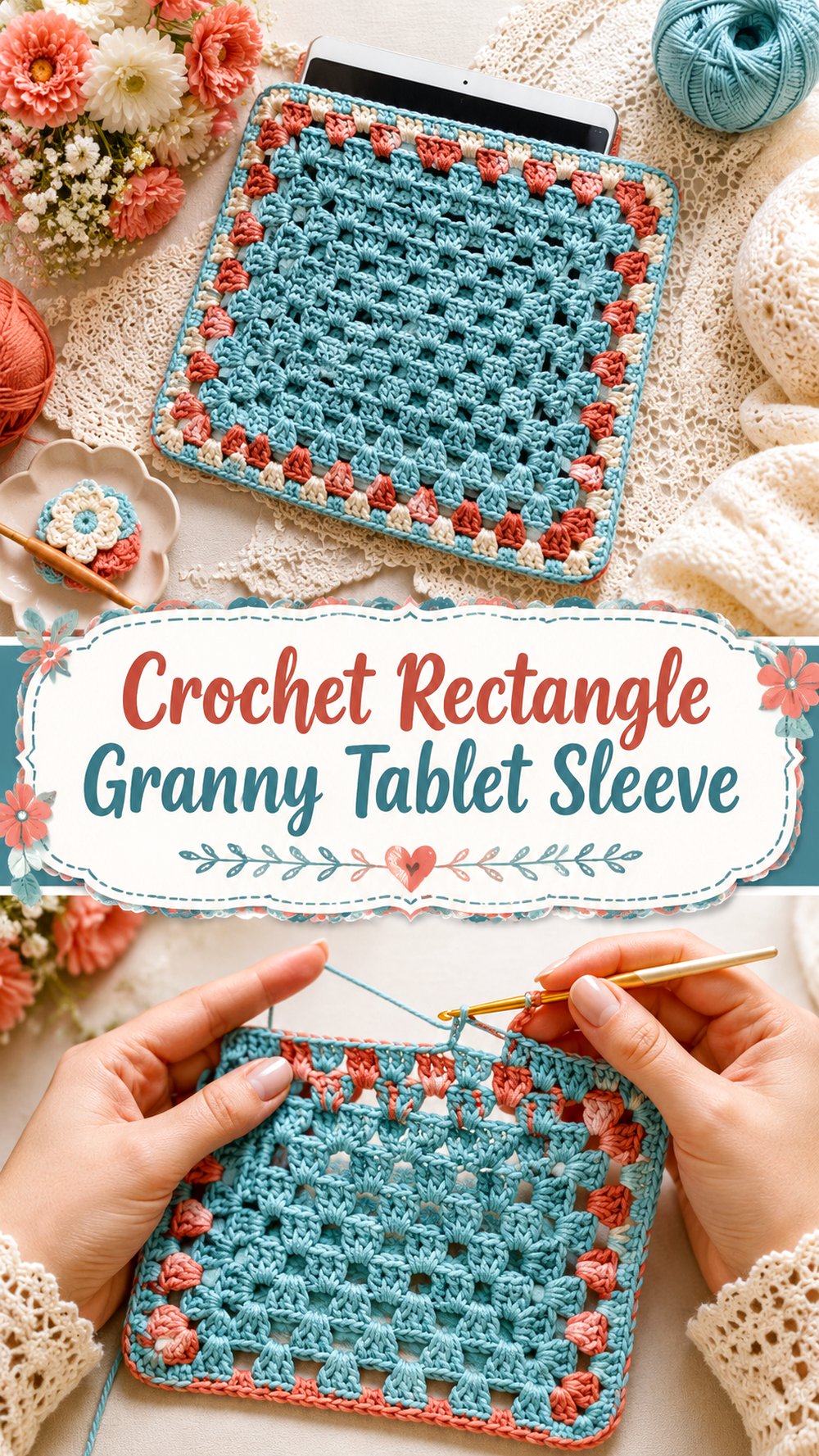 Crochet Rectangle Granny Tablet Sleeve