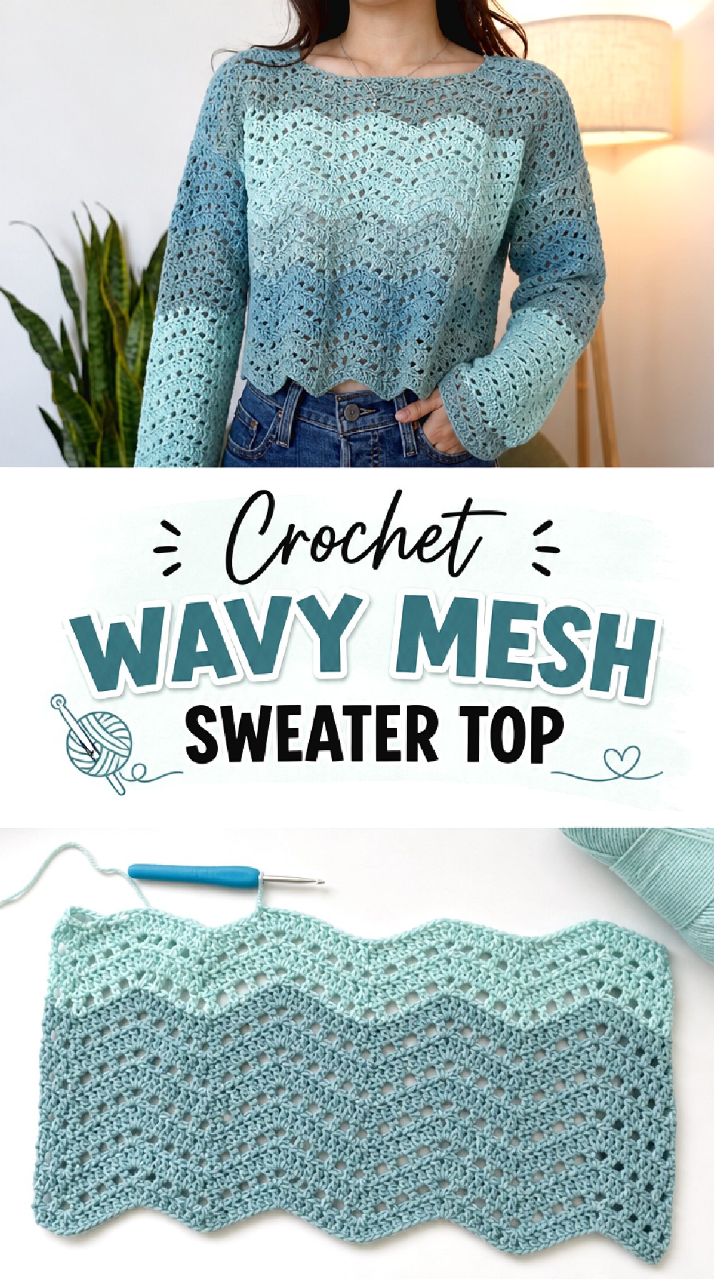 Crochet Wavy Mesh Sweater Top