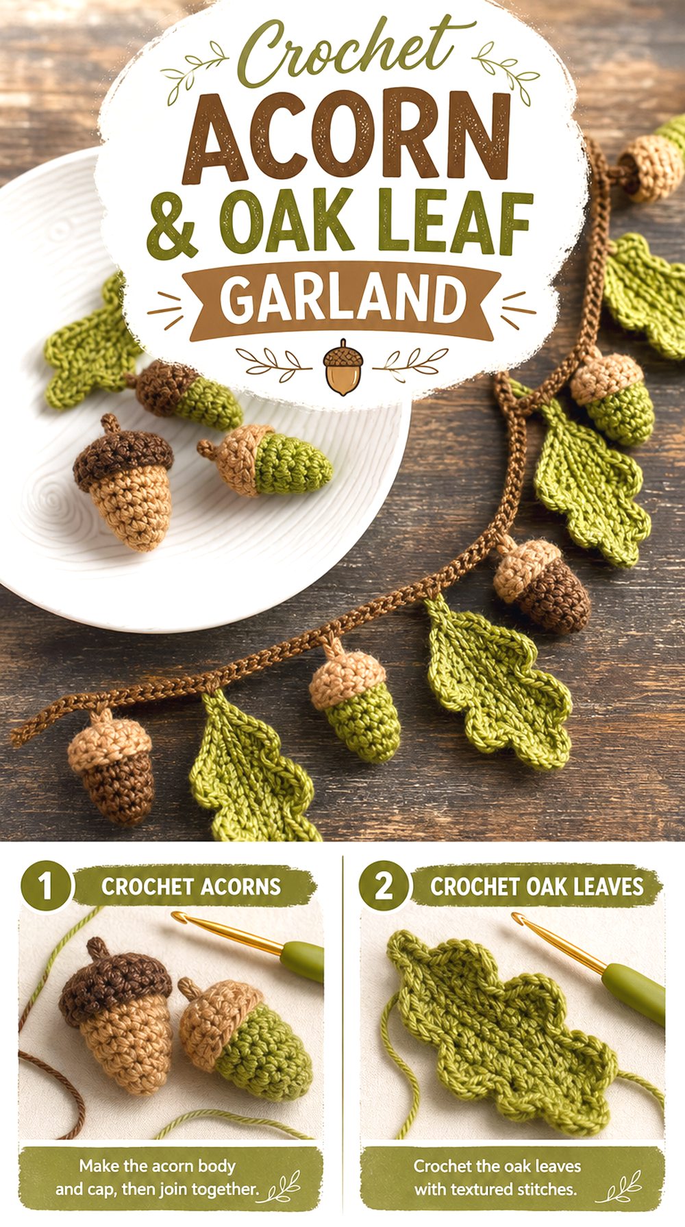 Crochet Acorn and Oak Leaf Garland