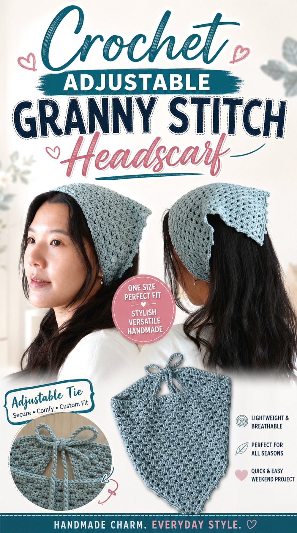 Crochet Adjustable Granny Stitch Headscarf