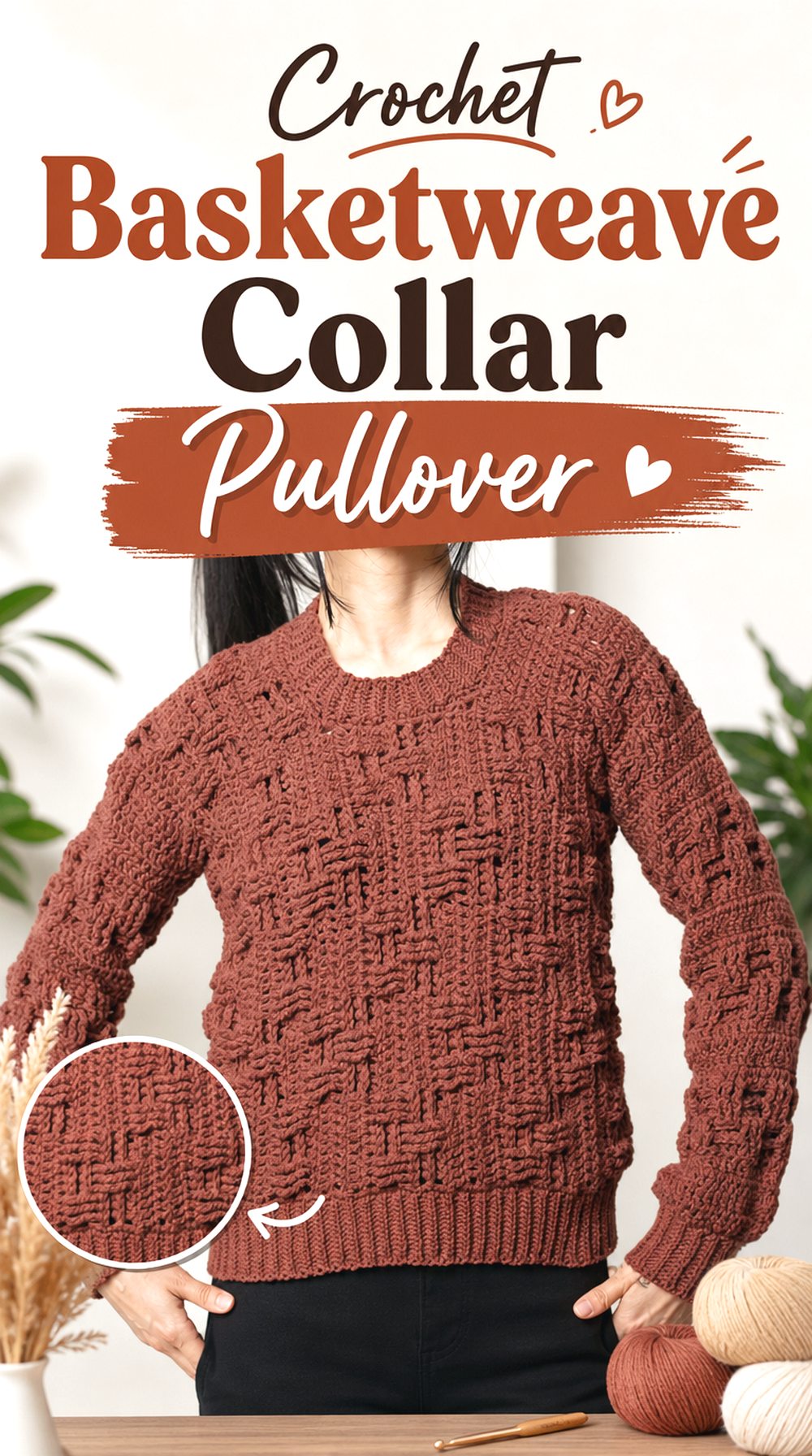 Crochet Basketweave Collar Pullover