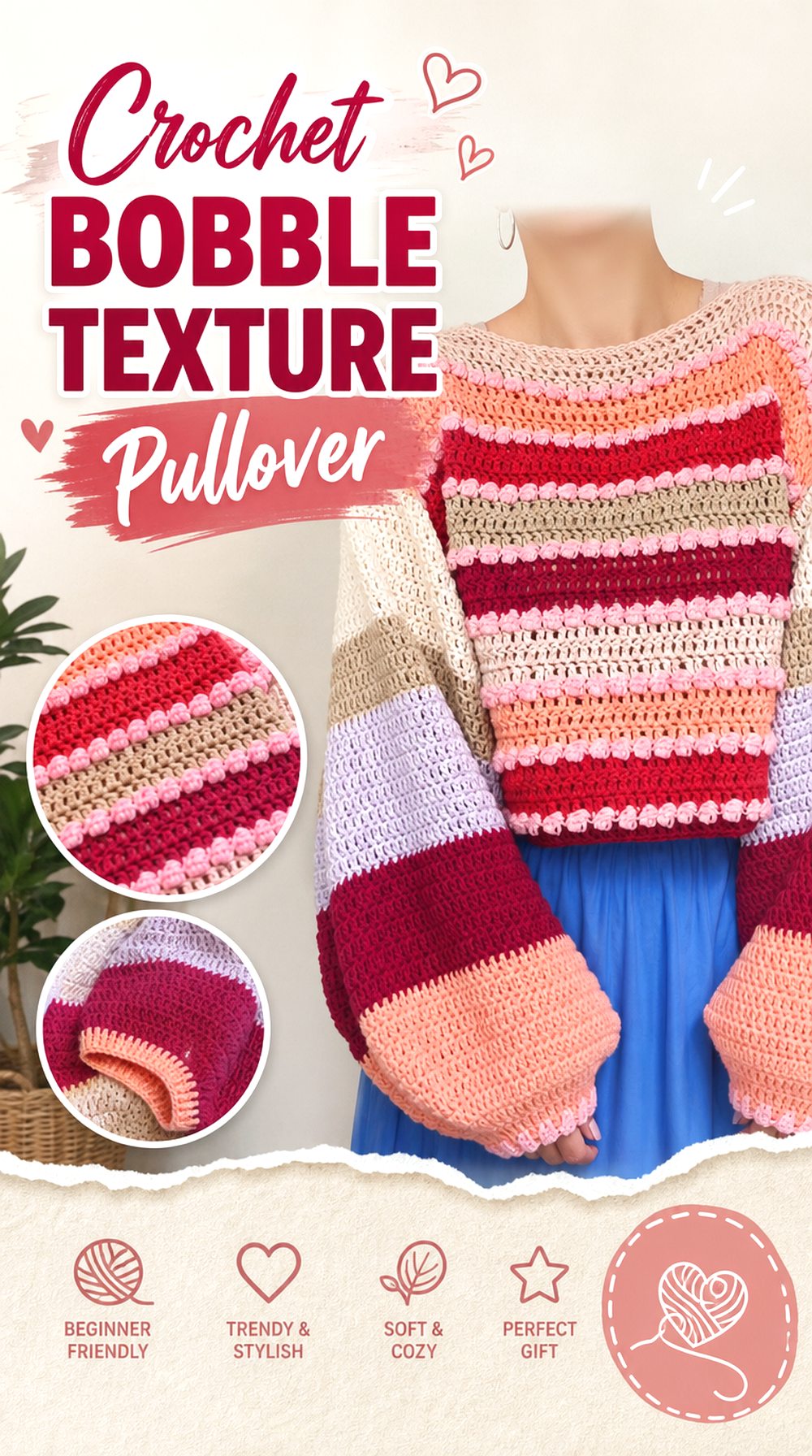 Crochet Bobble Texture Pullover