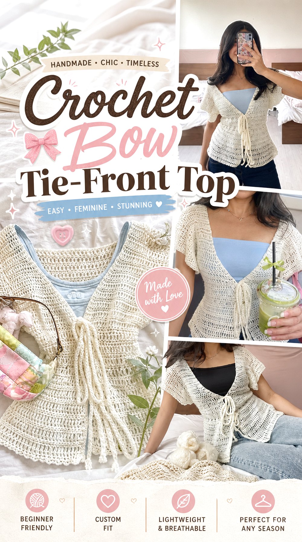 Crochet Bow Tie Front Top