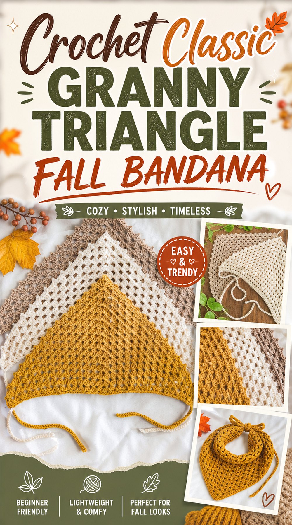 Crochet Classic Granny Triangle Fall Bandana