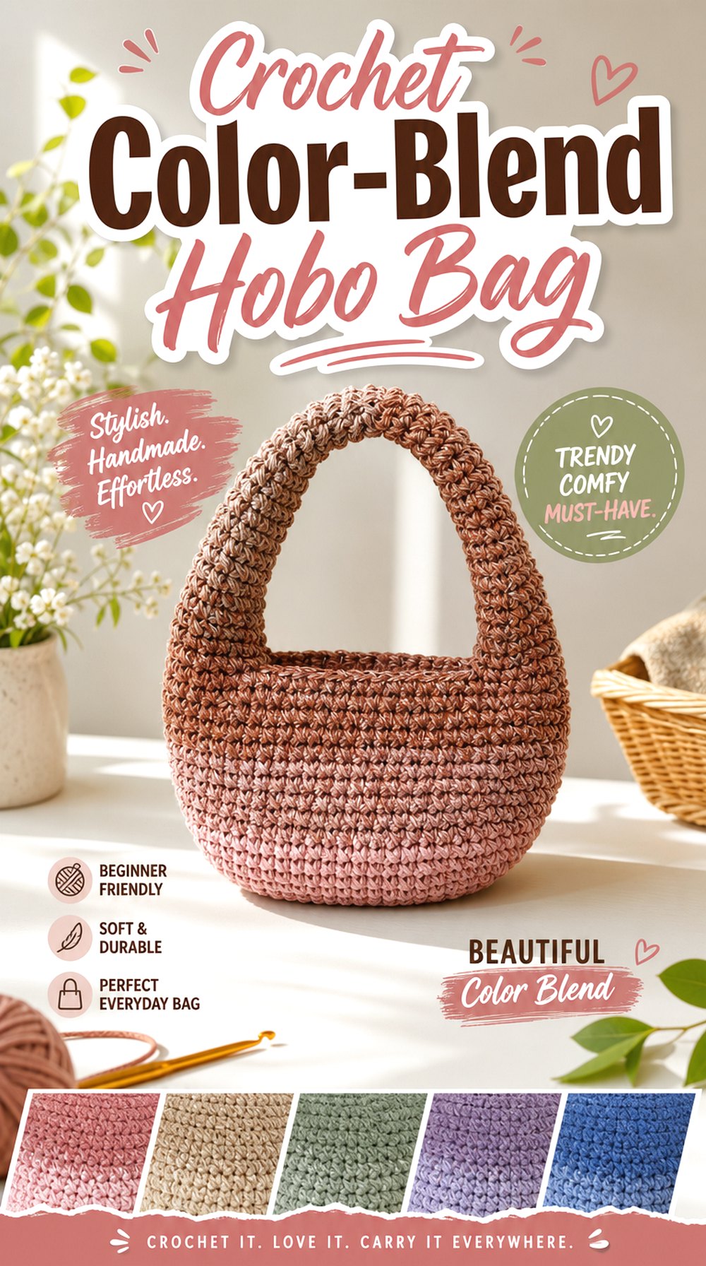 Crochet Color Blend Hobo Bag