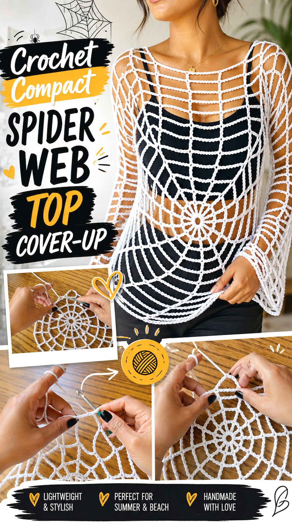 Crochet Compact Spider Web Top Cover Up
