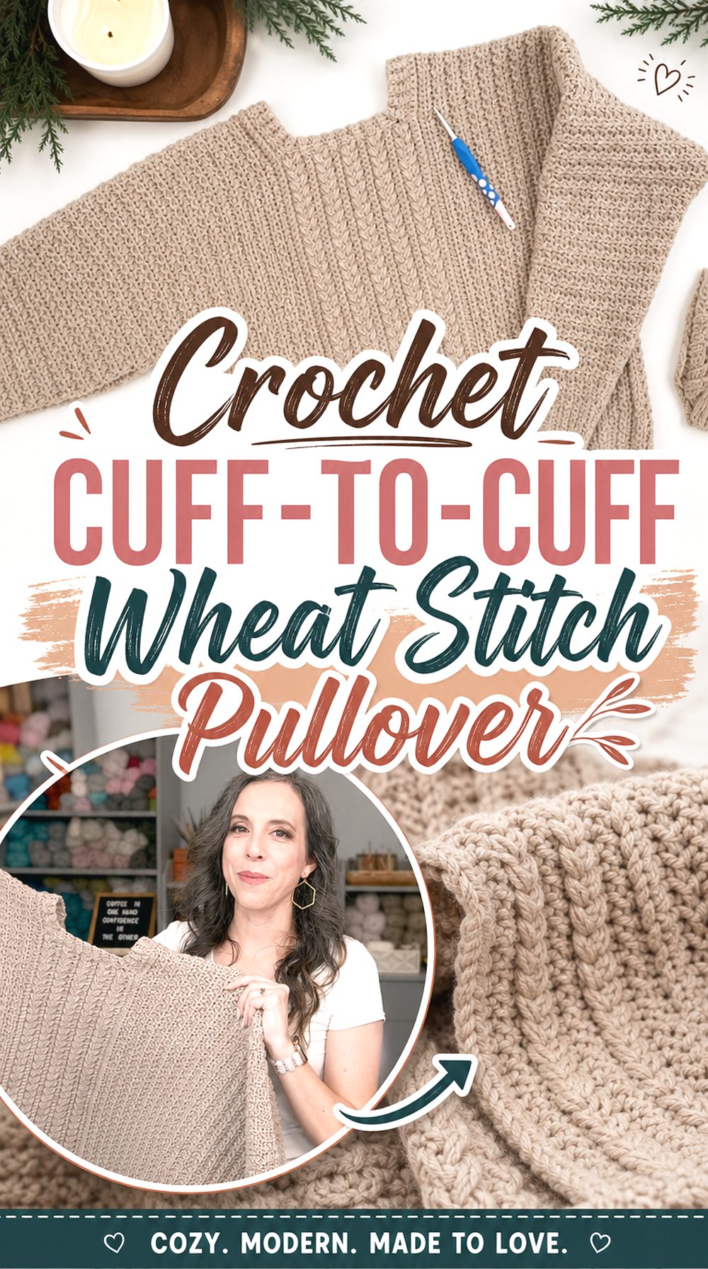 Crochet Cuff to Cuff Wheat Stitch Pullover