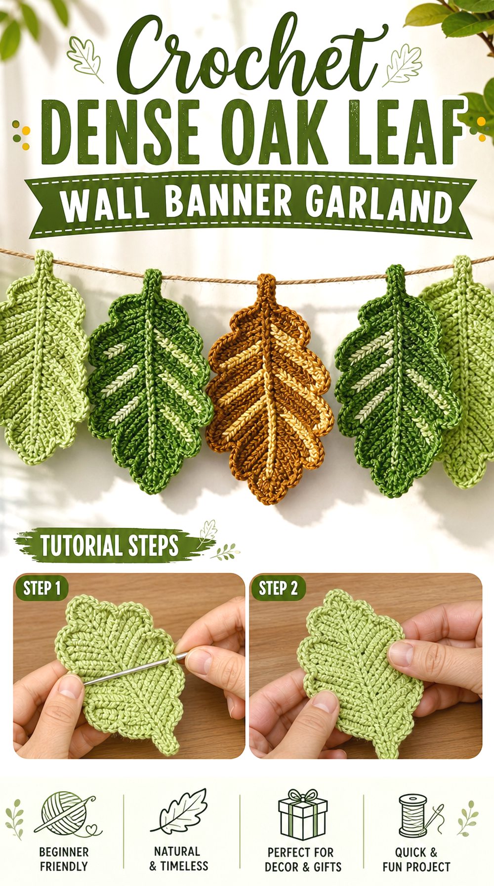 Crochet Dense Oak Leaf Wall Banner Garland