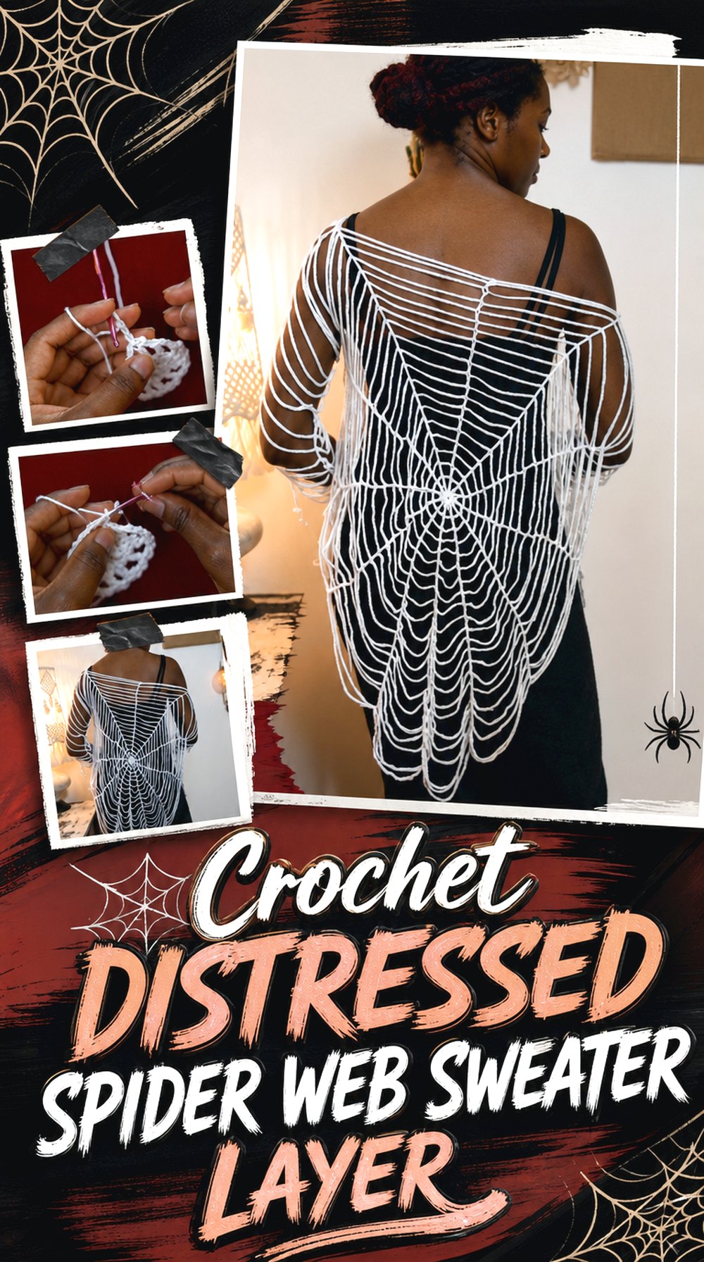 Crochet Distressed Spider Web Sweater Layer