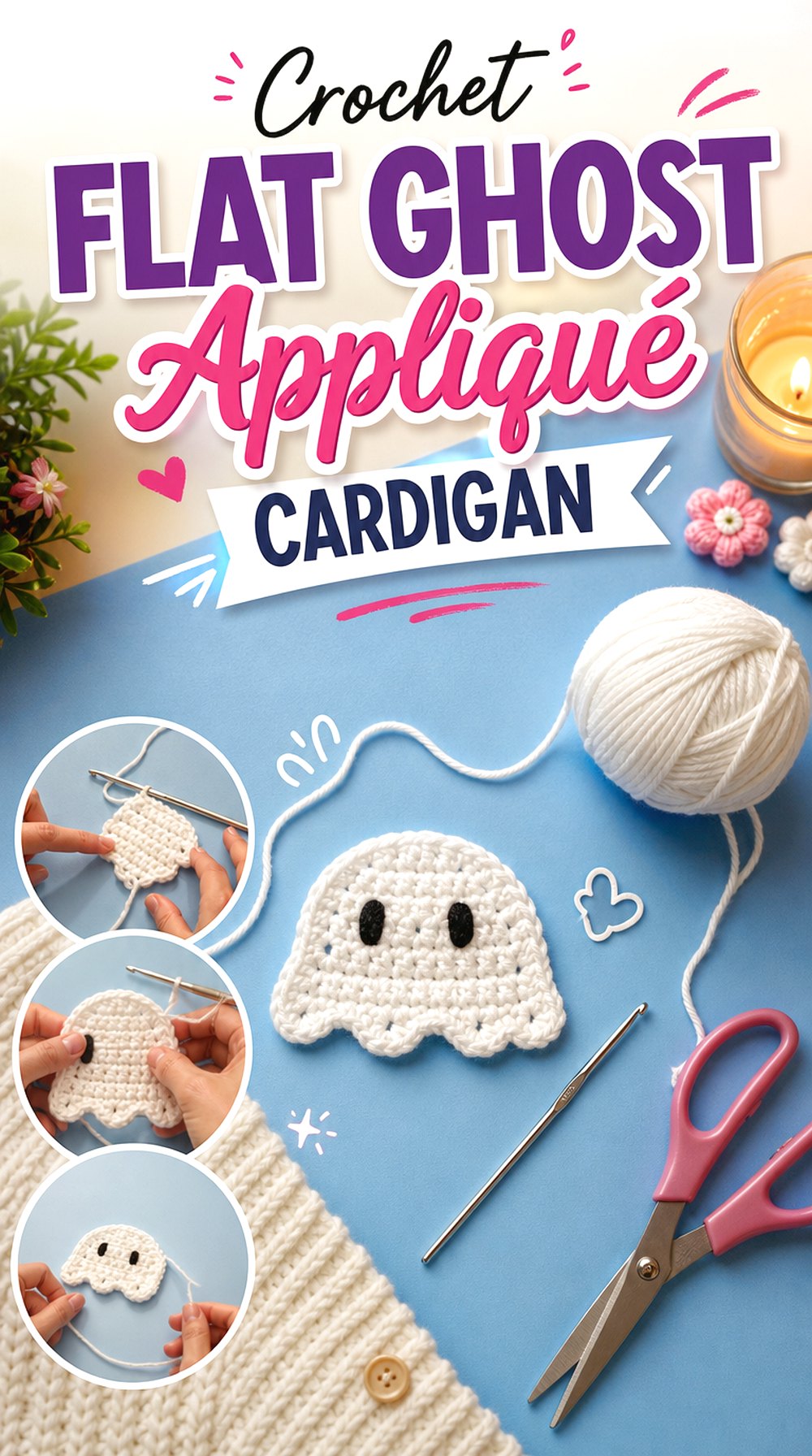 Crochet Flat Ghost Appliqué Cardigan