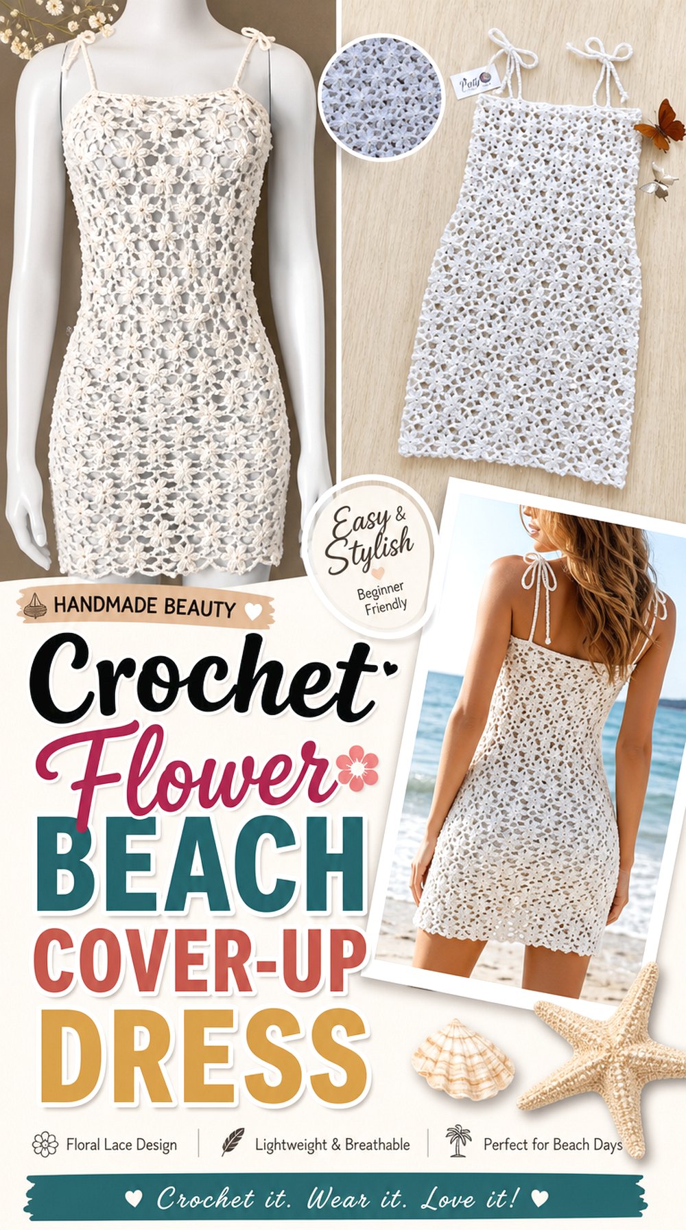 Crochet Flower Beach Cover Up Dress