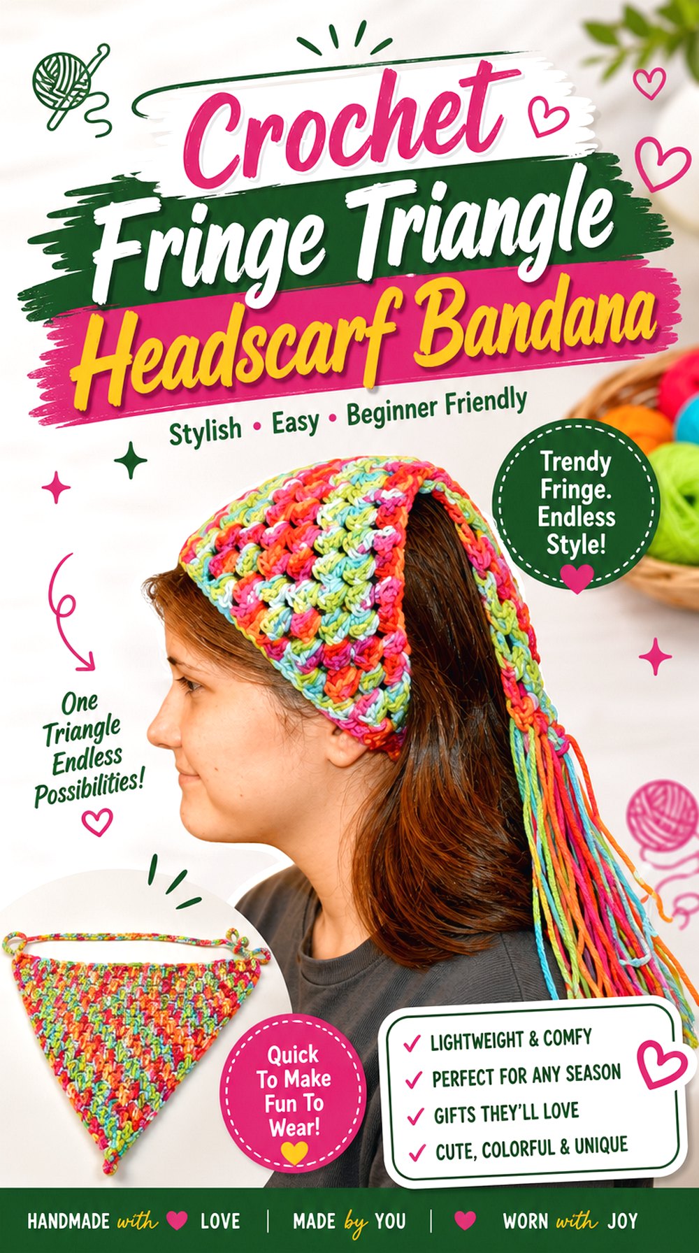 Crochet Fringe Triangle Headscarf Bandana