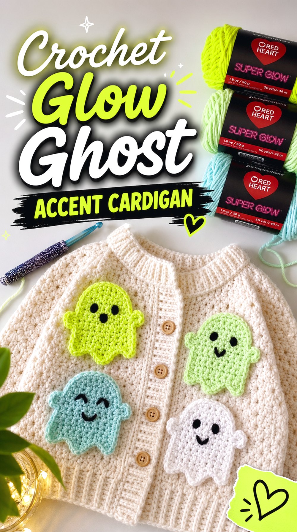 Crochet Glow Ghost Accent Cardigan
