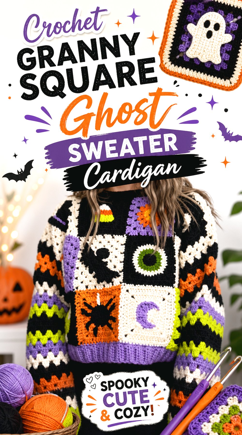 Crochet Granny Square Ghost Sweater Cardigan