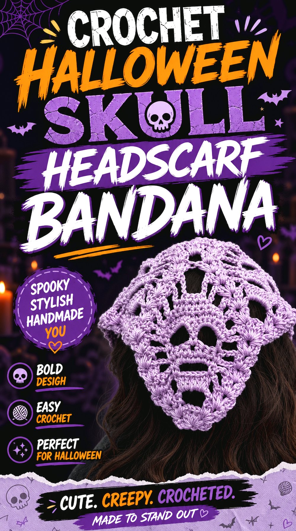 Crochet Halloween Skull Headscarf Bandana