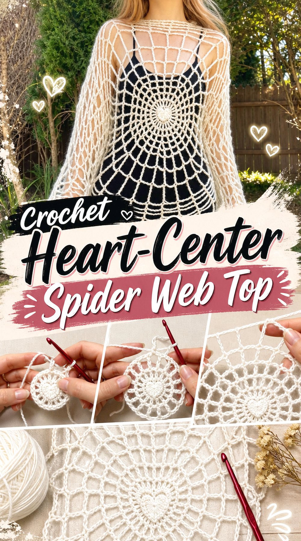 Crochet Heart Center Spider Web Top