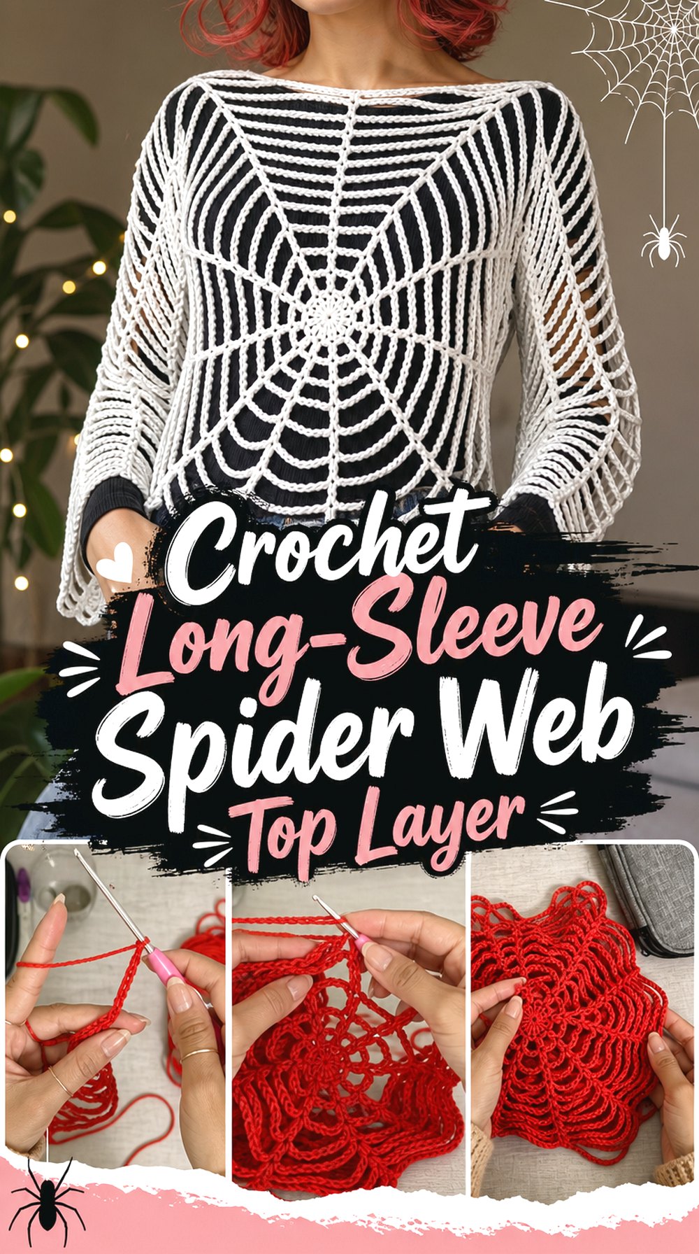 Crochet Long Sleeve Spider Web Top Layer