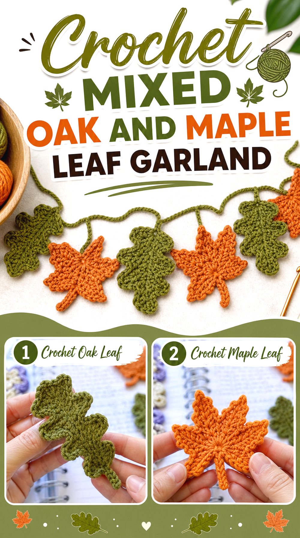 Crochet Mixed Oak and Maple Leaf Garland