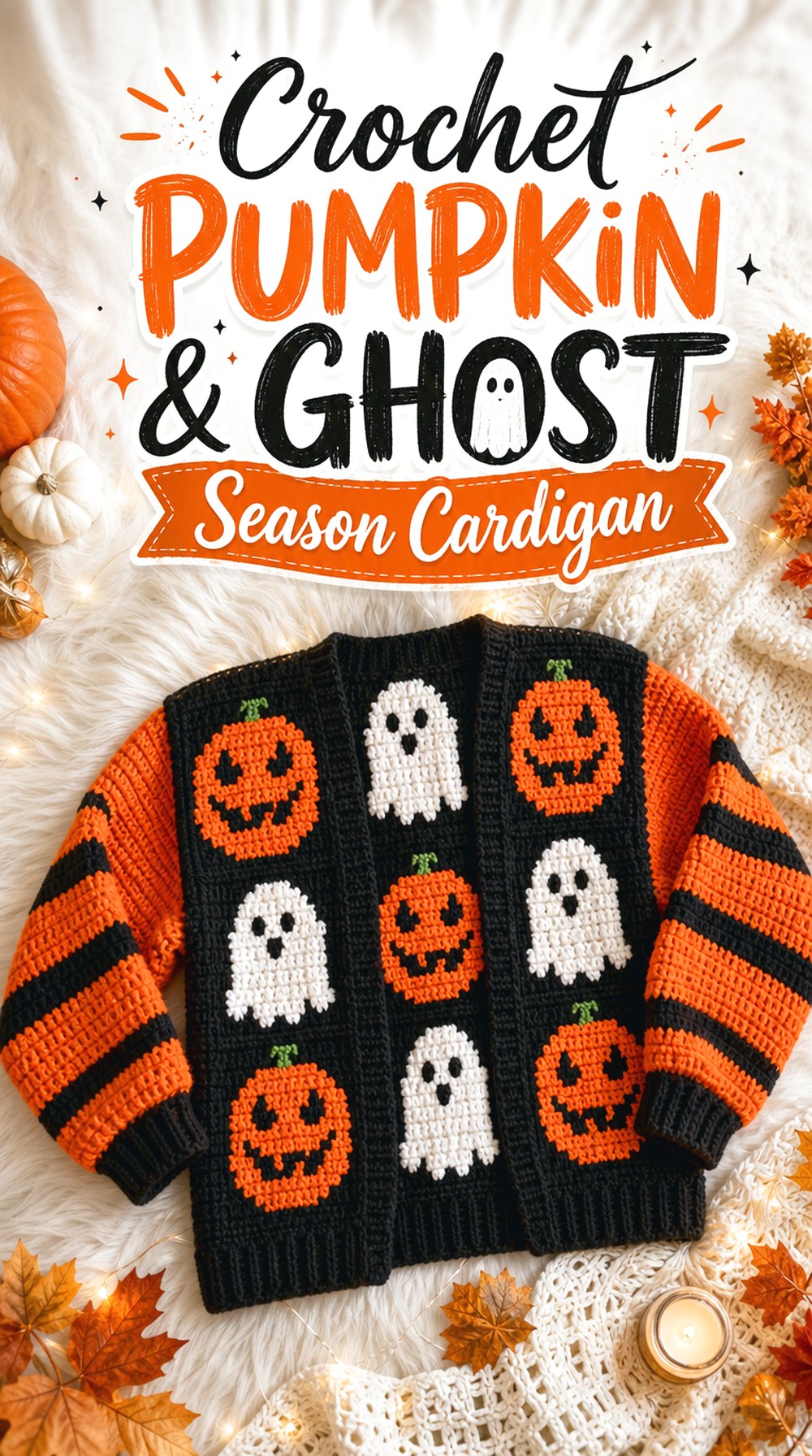 Crochet Pumpkin and Ghost Season Cardigan