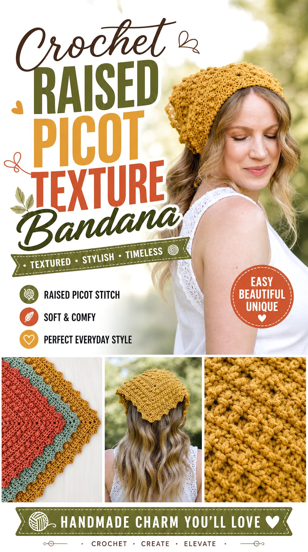 Crochet Raised Picot Texture Bandana