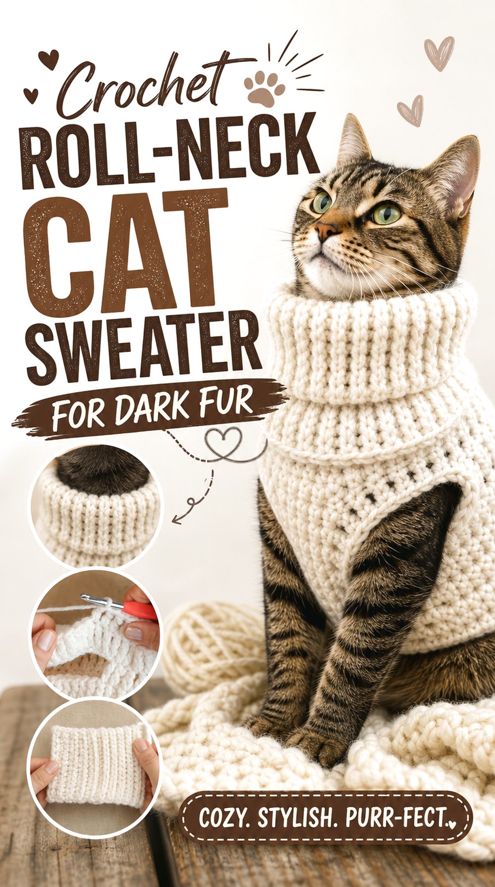 Crochet Roll Neck Cat Sweater for Dark Fur