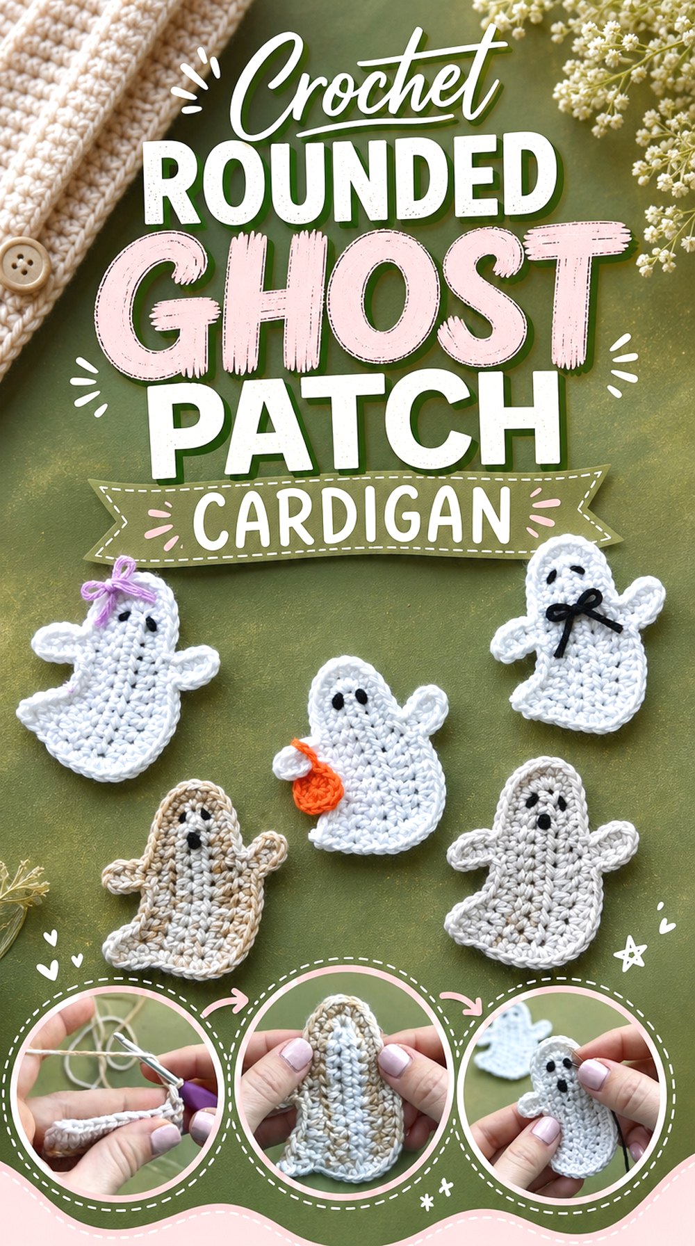 Crochet Rounded Ghost Patch Cardigan