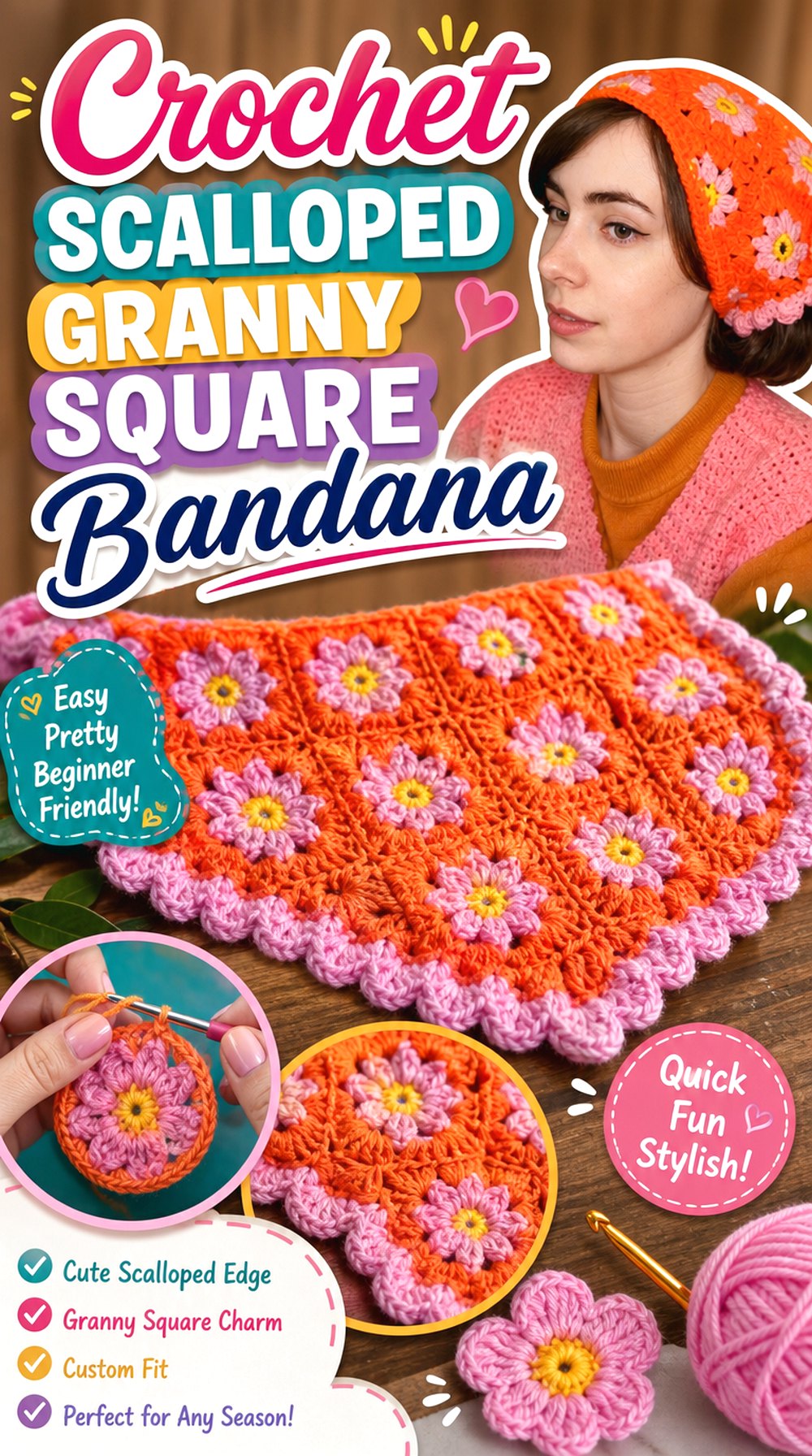 Crochet Scalloped Granny Square Bandana