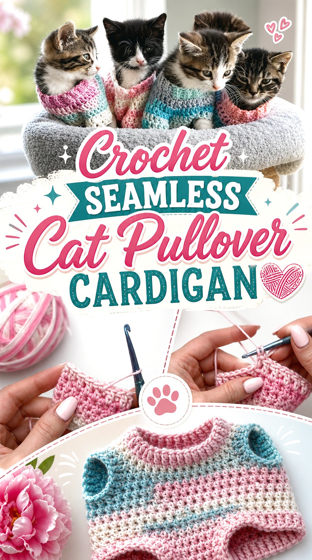 Crochet Seamless Cat Pullover Cardigan