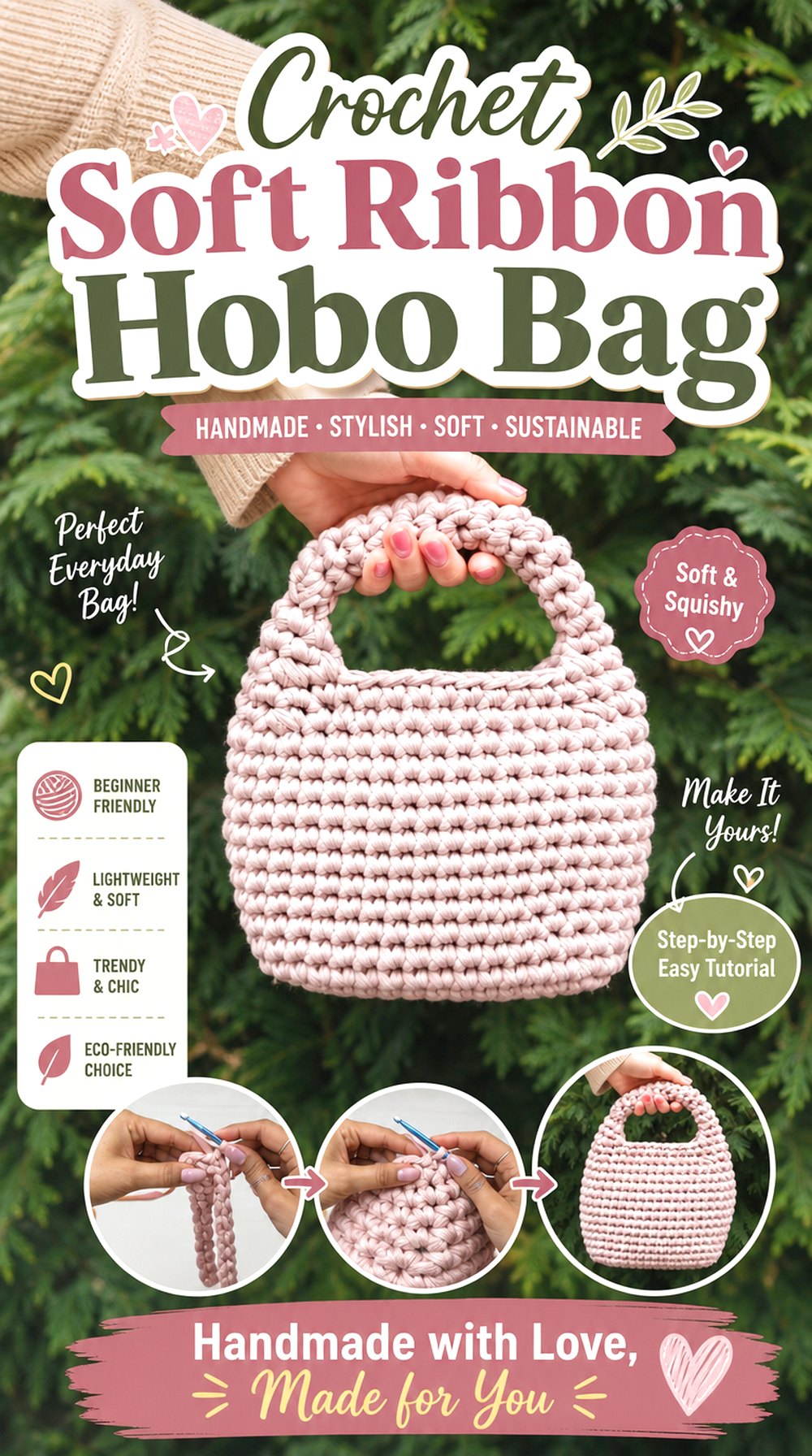 Crochet Soft Ribbon Hobo Bag