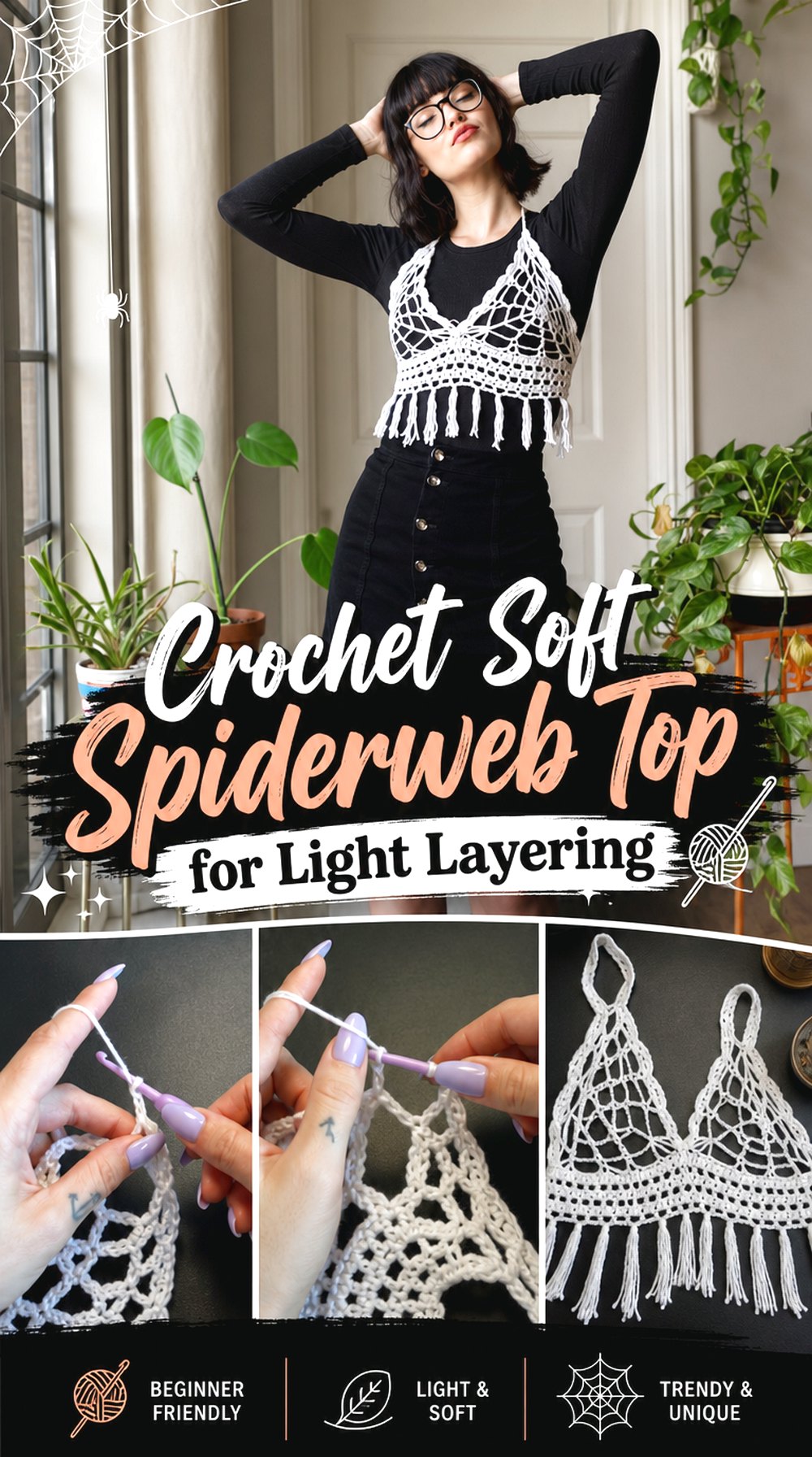 Crochet Soft Spiderweb Top for Light Layering