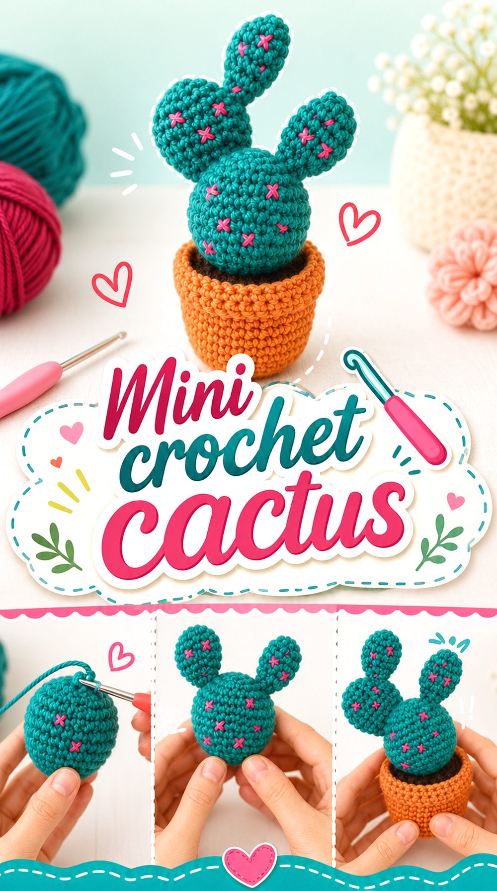 Mini crochet cactus