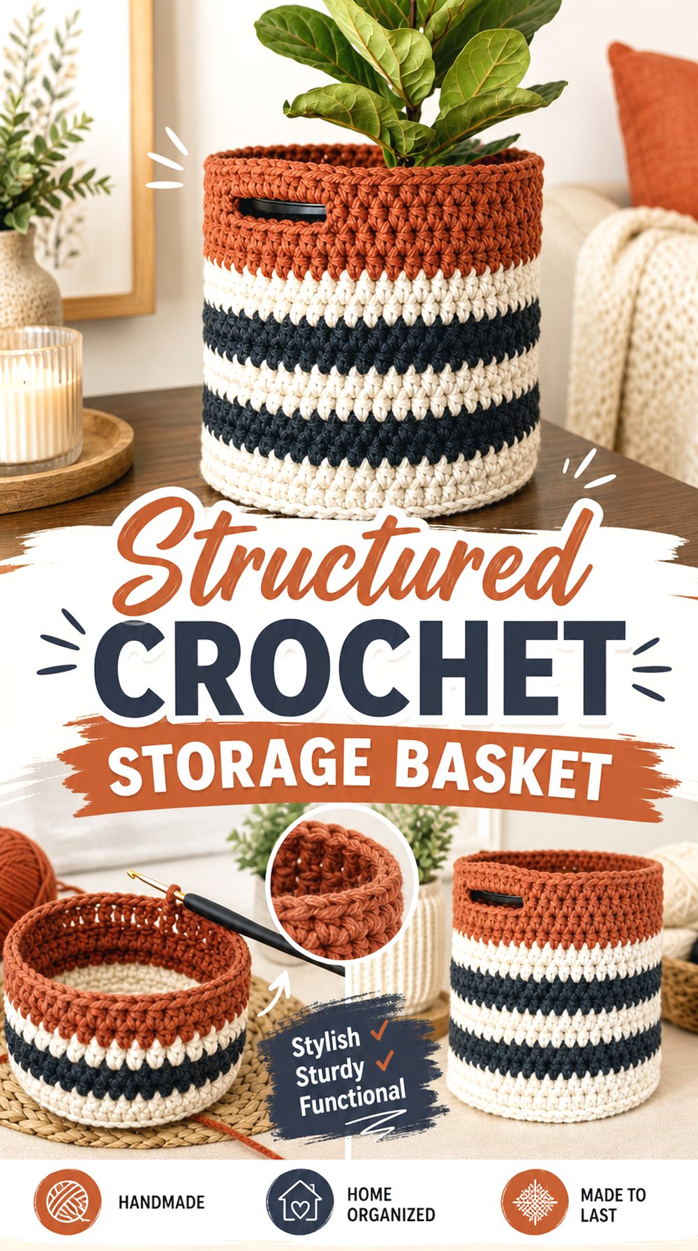 Structured crochet storage basket